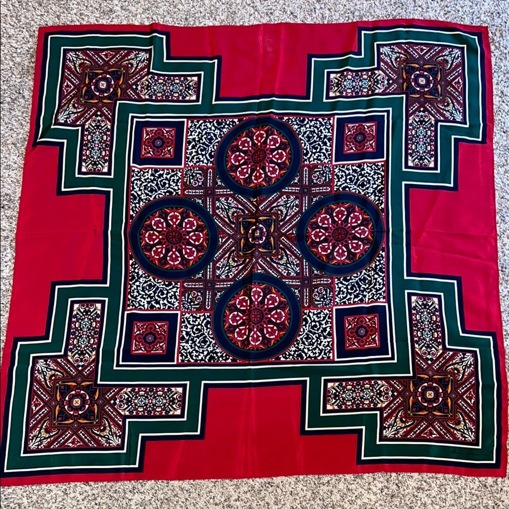 Red and Green Geometric Pattern Scarf